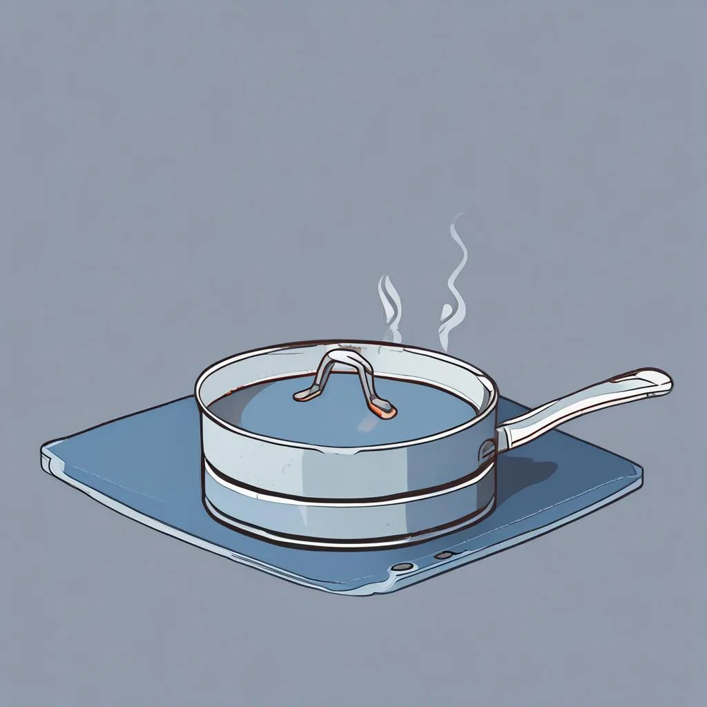 Illustration showing saucepan handle turned inward and lid placed to smother potential oil fire.