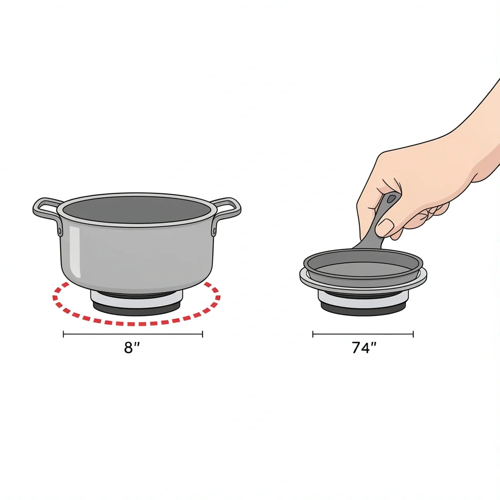 Matching Pan Base to Burner Size A large saucepan overhanging a small burner compared to a perfectly sized pan on another burner