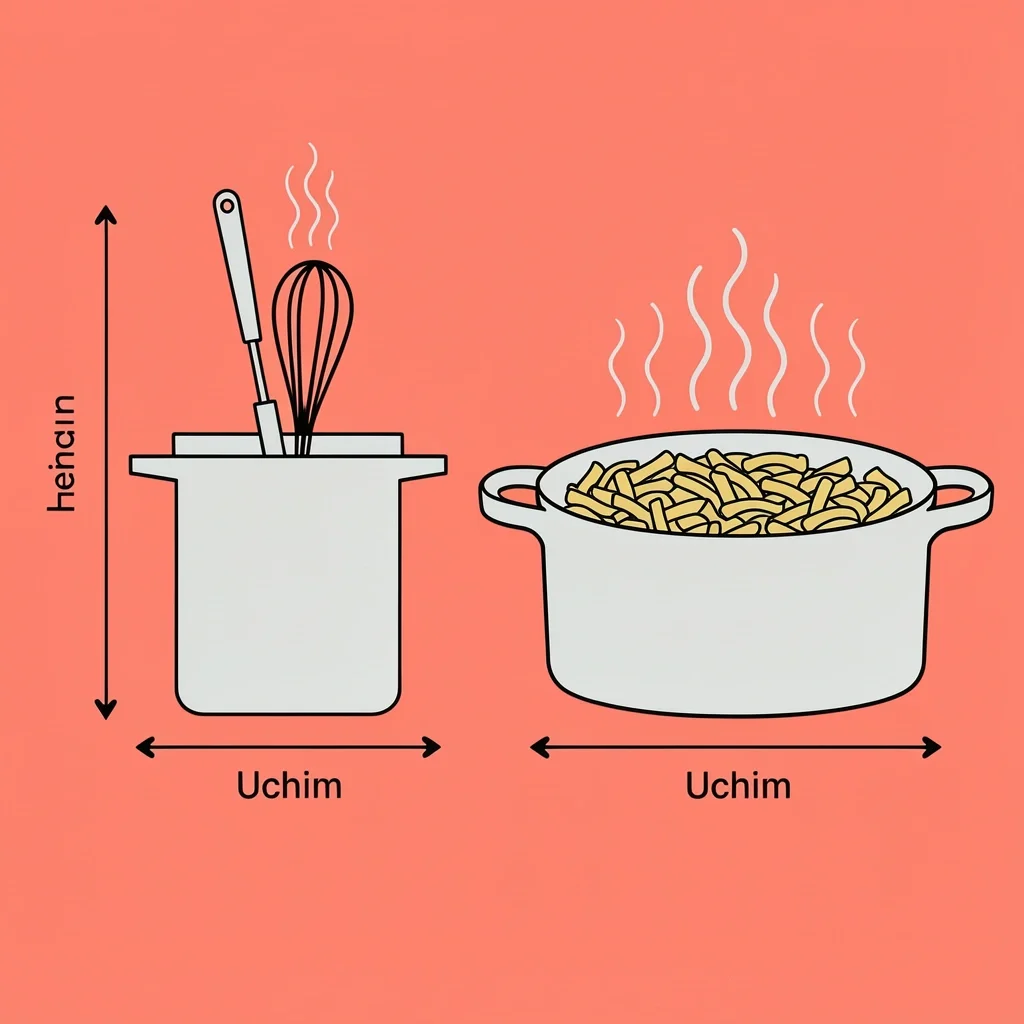 Illustration comparing a tall narrow saucepan with a short wide saucepot