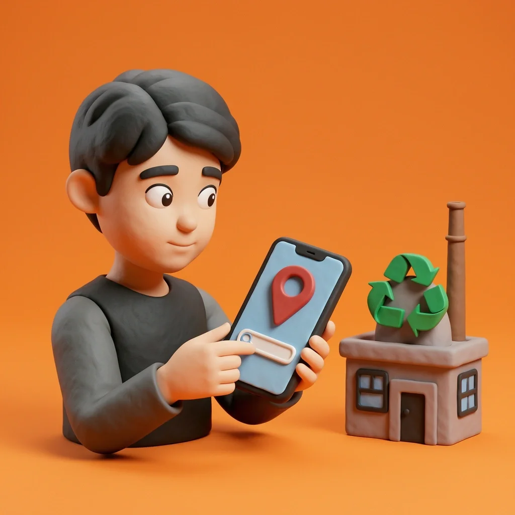 Finding a Scrap Metal Recycler Person searching on a smartphone for a scrap metal recycler near their location
