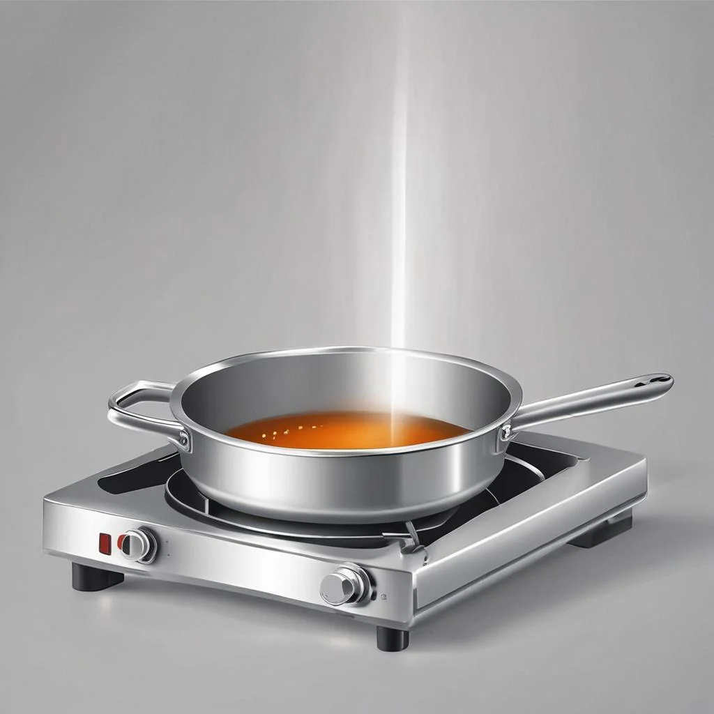 Illustration of a stainless steel saucepan with a deep-fry thermometer indicating proper oil temperature.