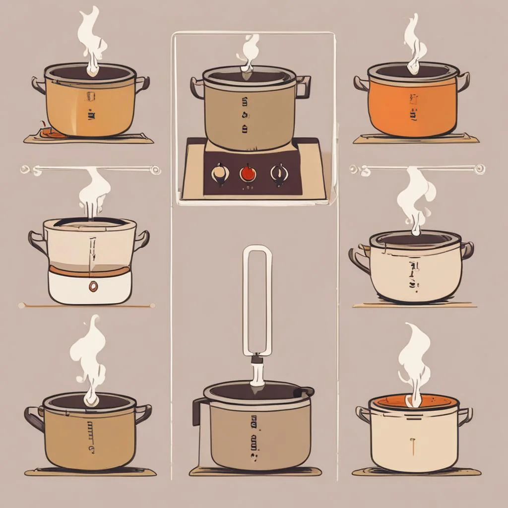 Step-by-step illustration of frying in a saucepan: measuring oil, heating, lowering food, and draining.