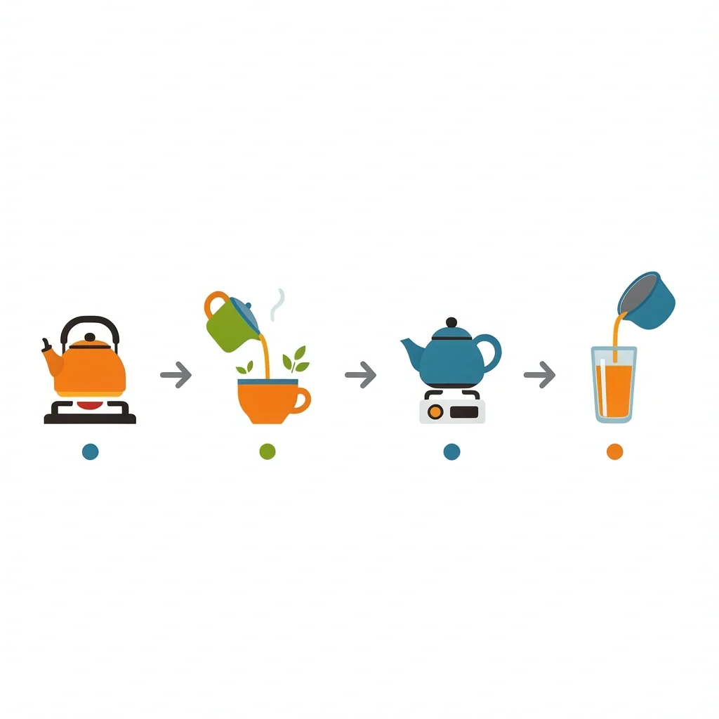 Step-by-step process of brewing Turkish tea with a kettle