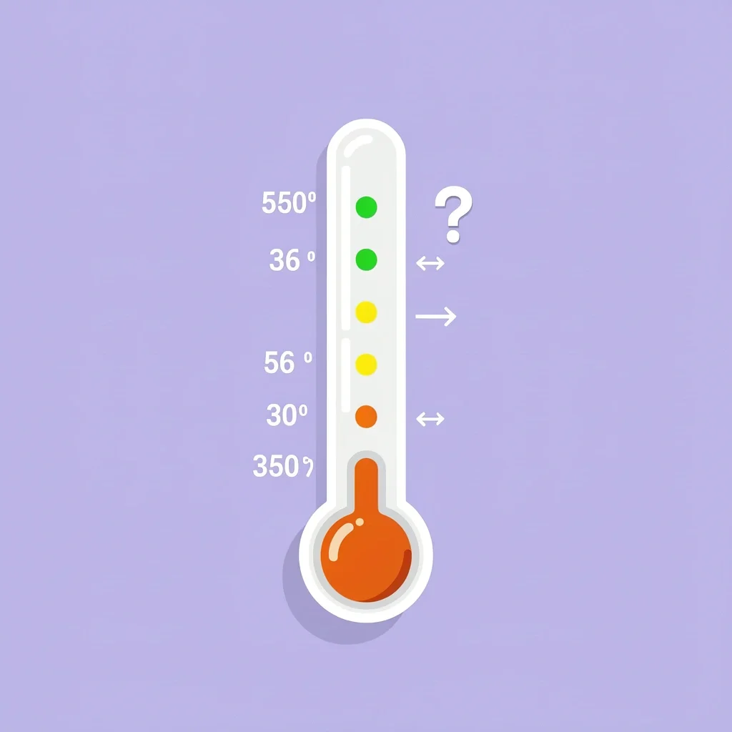 Thermometer with multiple temperature points and a cup of tea with a question mark, illustrating personal preference